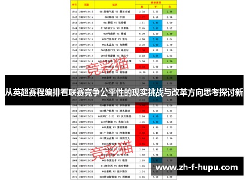 从英超赛程编排看联赛竞争公平性的现实挑战与改革方向思考探讨新
