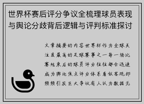 世界杯赛后评分争议全梳理球员表现与舆论分歧背后逻辑与评判标准探讨