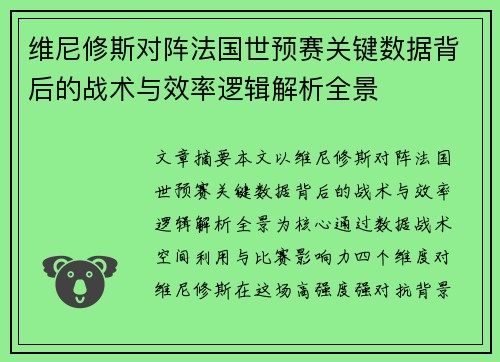 维尼修斯对阵法国世预赛关键数据背后的战术与效率逻辑解析全景
